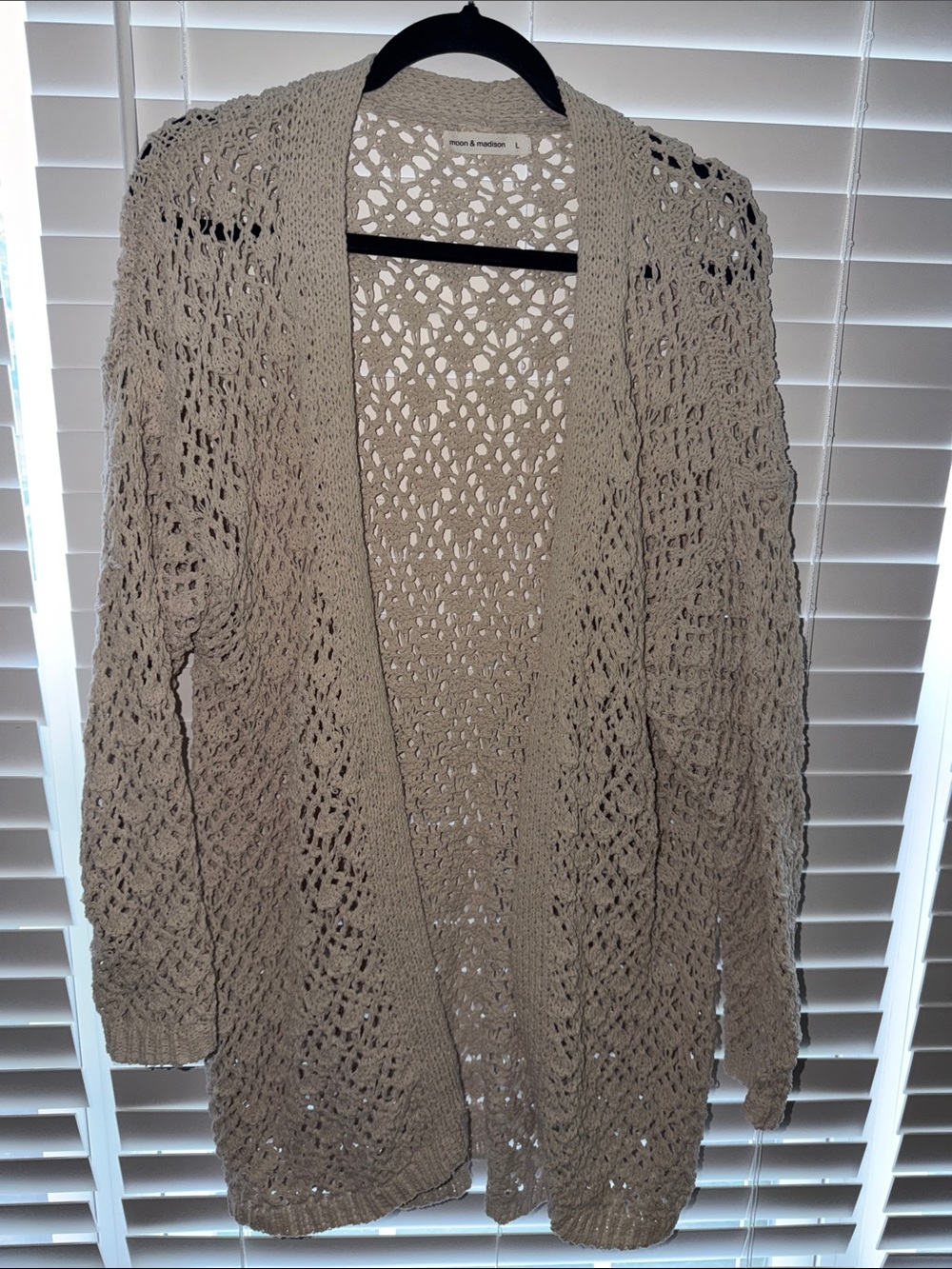 moon & madison Taupe Open-Weave Knit Cardigan